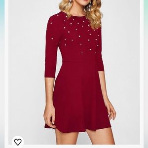 NWOT Red Fit & Flare Dress W/ Faux Pearls M